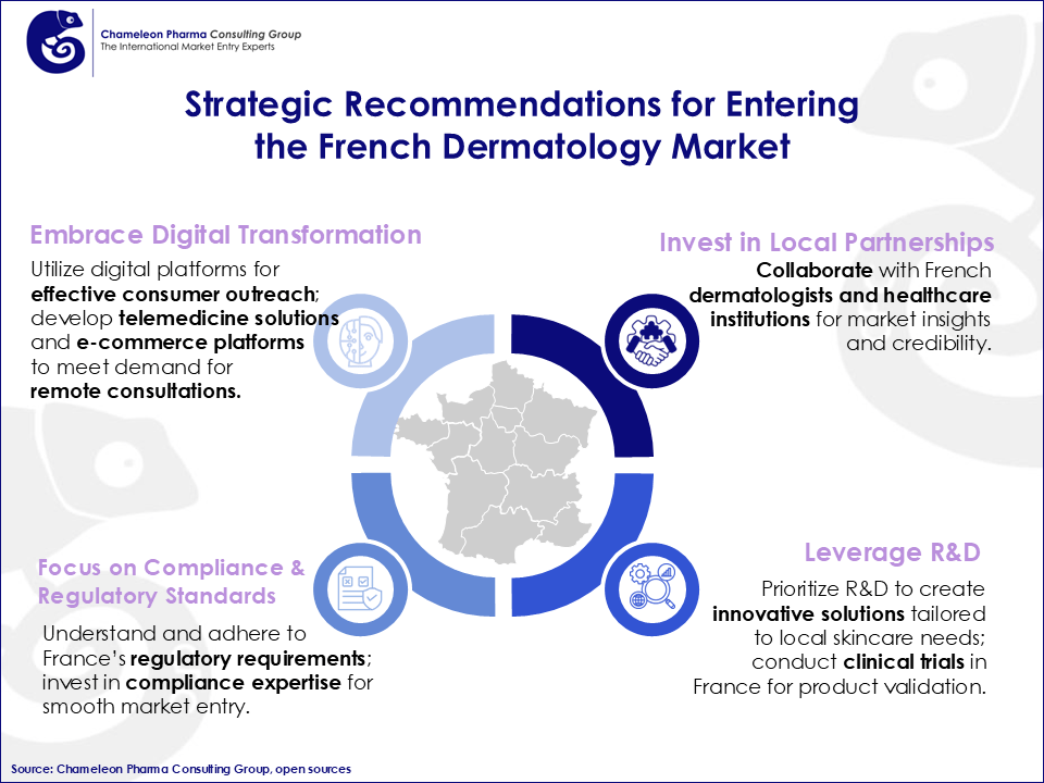 An infographic showing recommendations for Entering the French Dermatology Market 