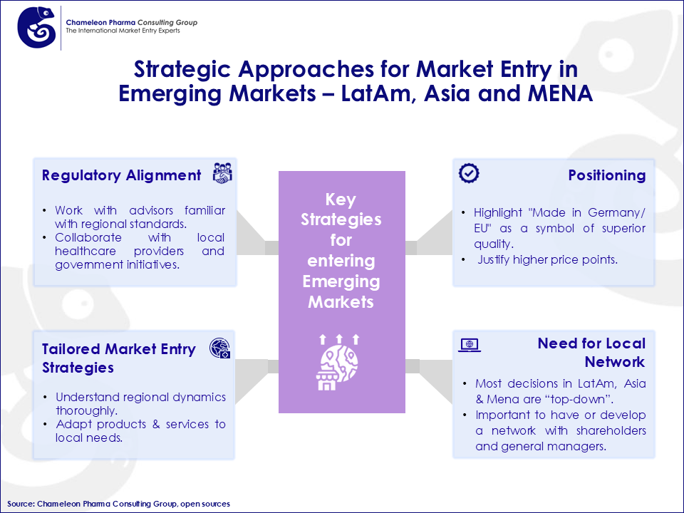 An inforgraphic showing key strategies for market entry in emerging markets