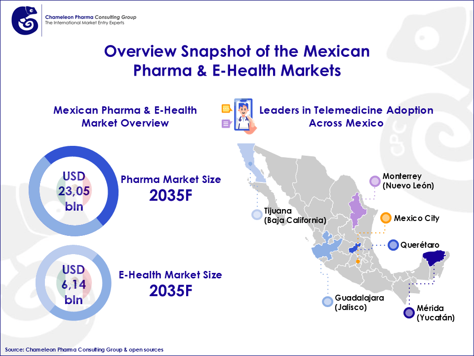 Diagram illustrating the Mexican Pharma & E-health Markets