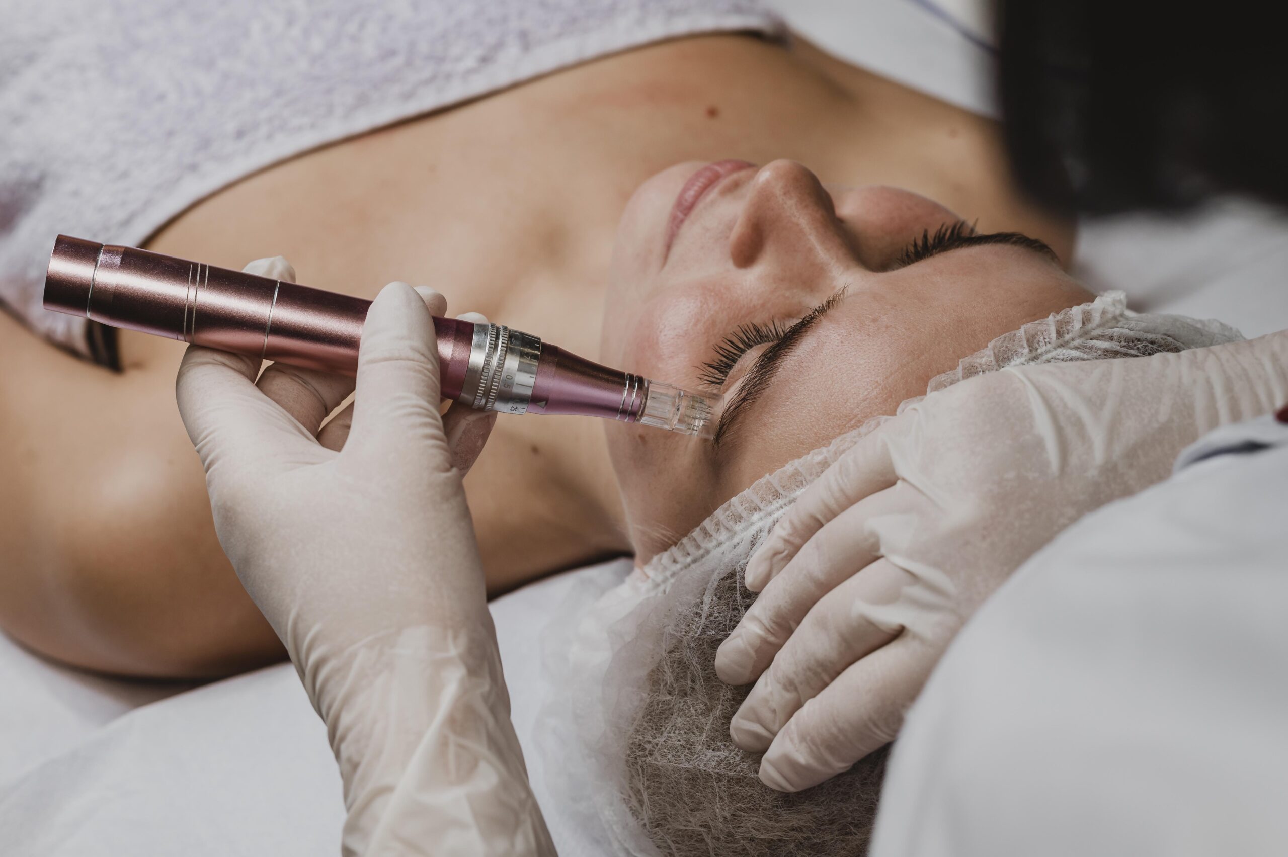 A young woman having skin treatment